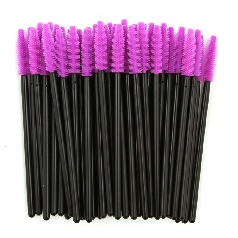 50PCS Disposable Eyelashes Brushes Silicone Wands Lashes Makeup Mascara Brushes – Purple